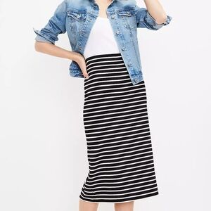 NWT Loft Black And White Striped Ottoman Midi Skirt